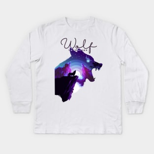 Double exposure Wolf with forest landscape Kids Long Sleeve T-Shirt